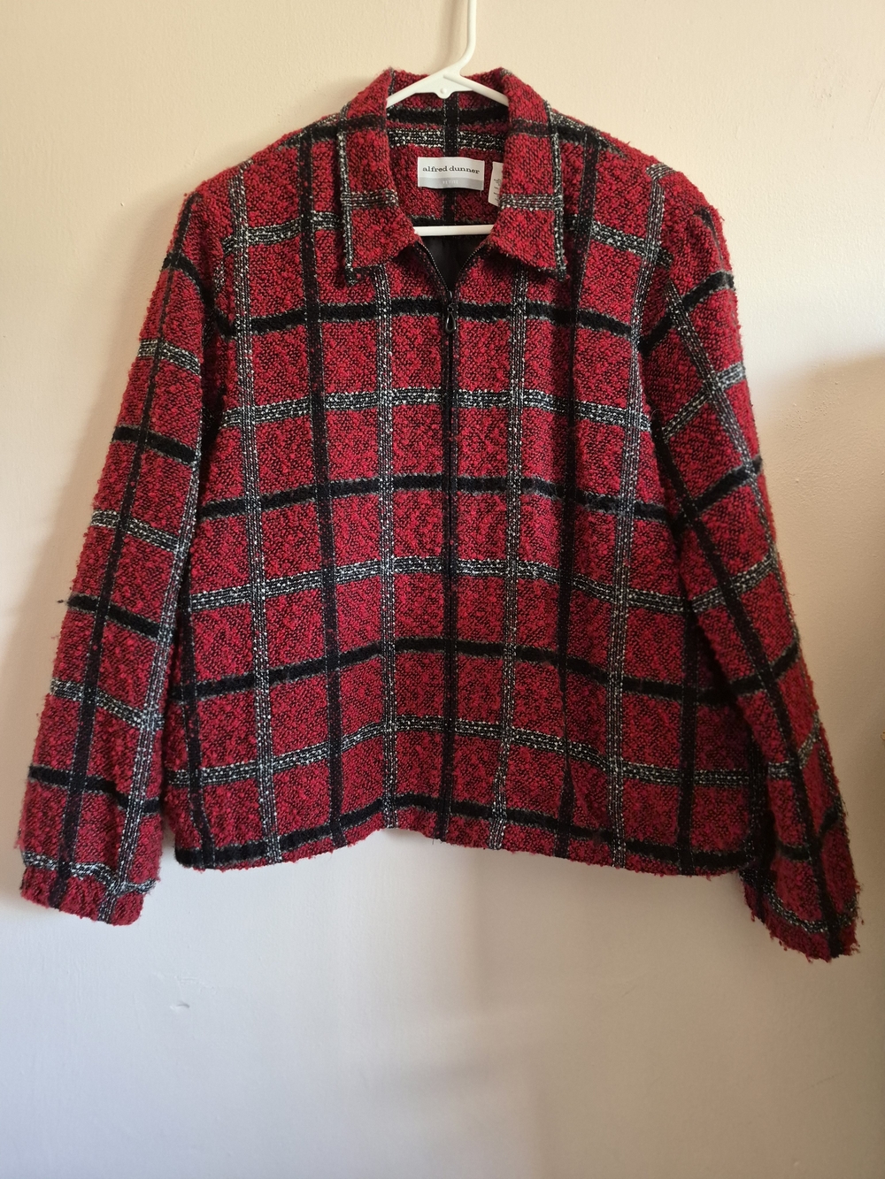 Alfred Dunner Red Check Collared Jacket For Petite Women Size 14P
